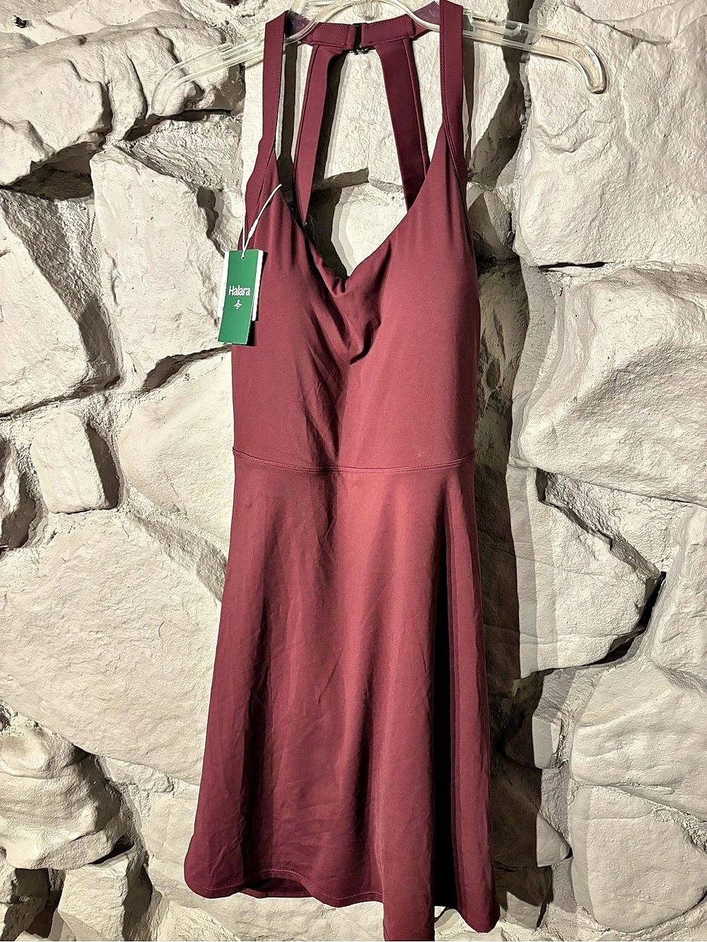 Halara SoftlyZero Airy Backless Twisted Active Dress Burgundy Large